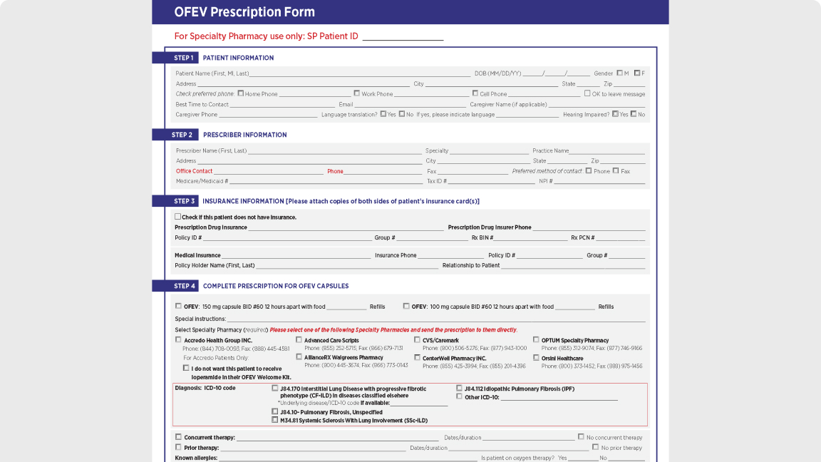 Prescription fulfillment process for OFEV® (nintedanib) through specialty pharmacies